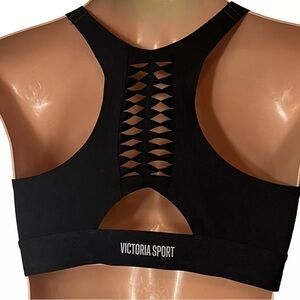 Victoria Sport VS Black Sports Bra Back Cut Out Unpadded 377465 Size Large